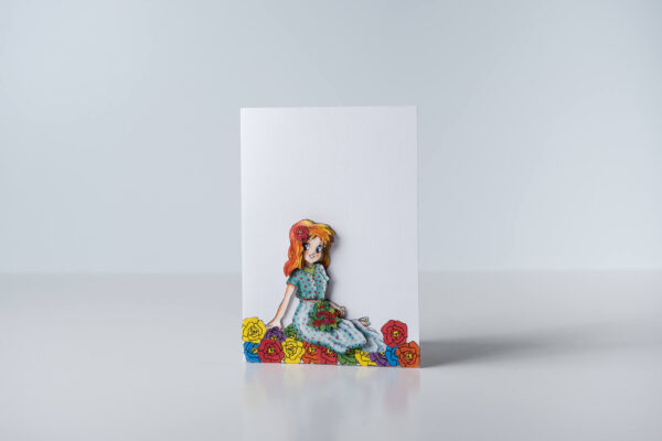 3D Red Haired Girl in flowers