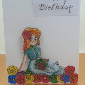 3D Red Haired Girl in flowers