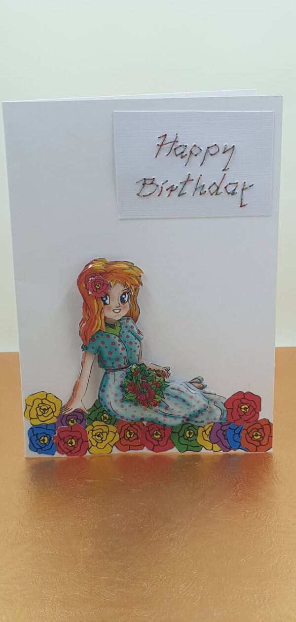 3D Red Haired Girl in flowers